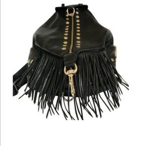 Rebecca Minkiff limited edition Julian fringe pebbled black leather backpack